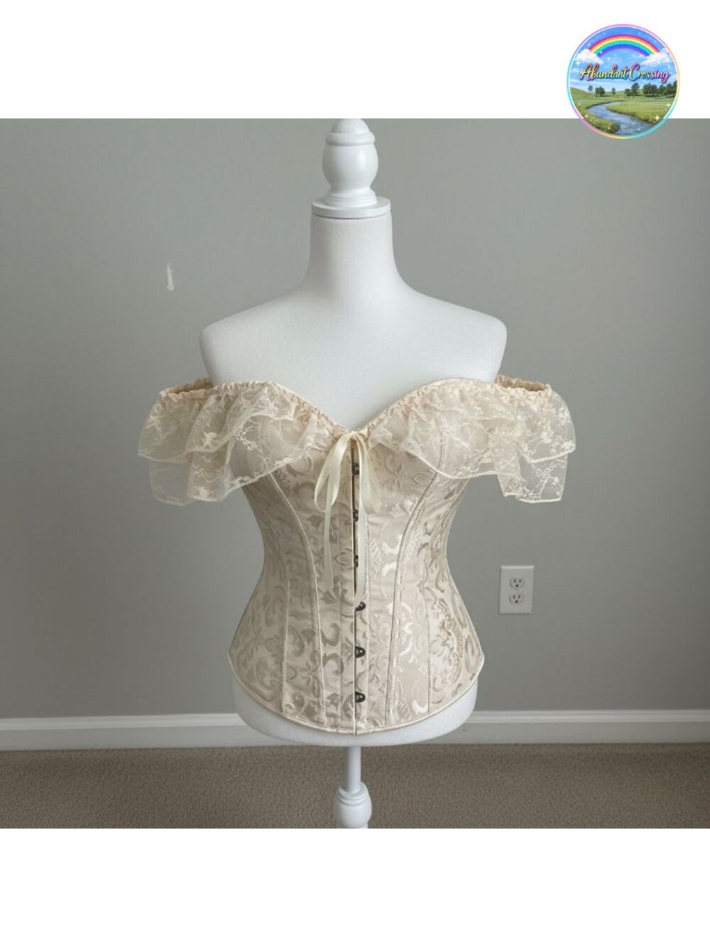 Floral Lace Corset Top Off Shoulder Sleeves Overbust Bustier